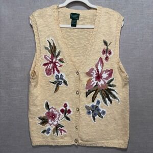 Country Classics Koret Floral Knit Vest Womens S Artsy Botanical Cottage Soft